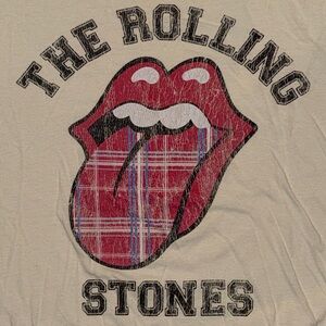 the Rolling Stones Plaid Tongue Graphic Tee - Red & Cream